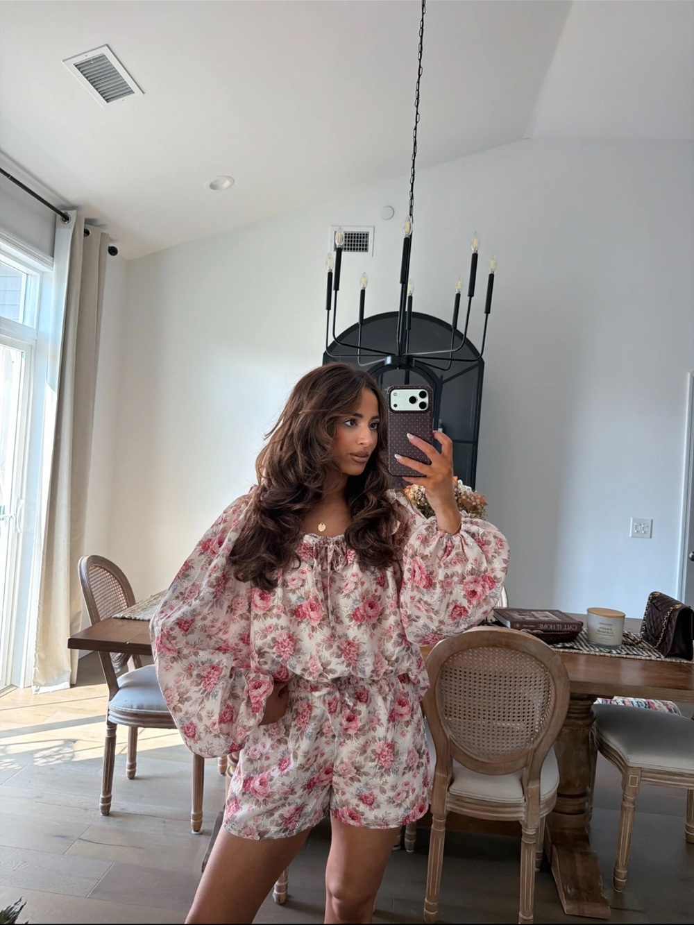 Floral Puff-Sleeve Shirt and Shorts set - Pink